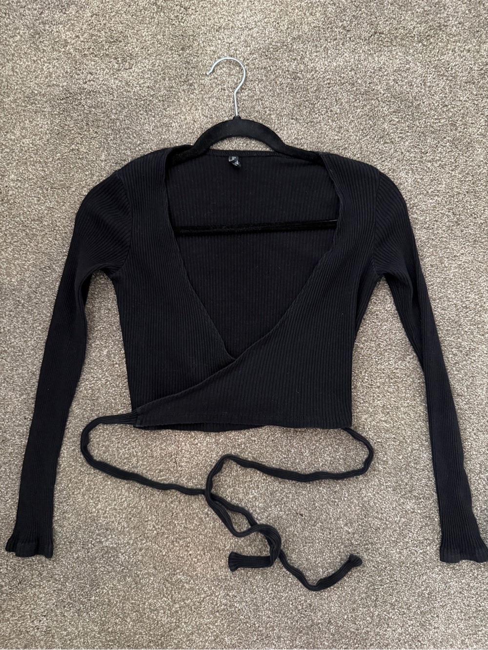 Women's Black Tie-Front Ribbed Cardigan - Picture 4 of 5